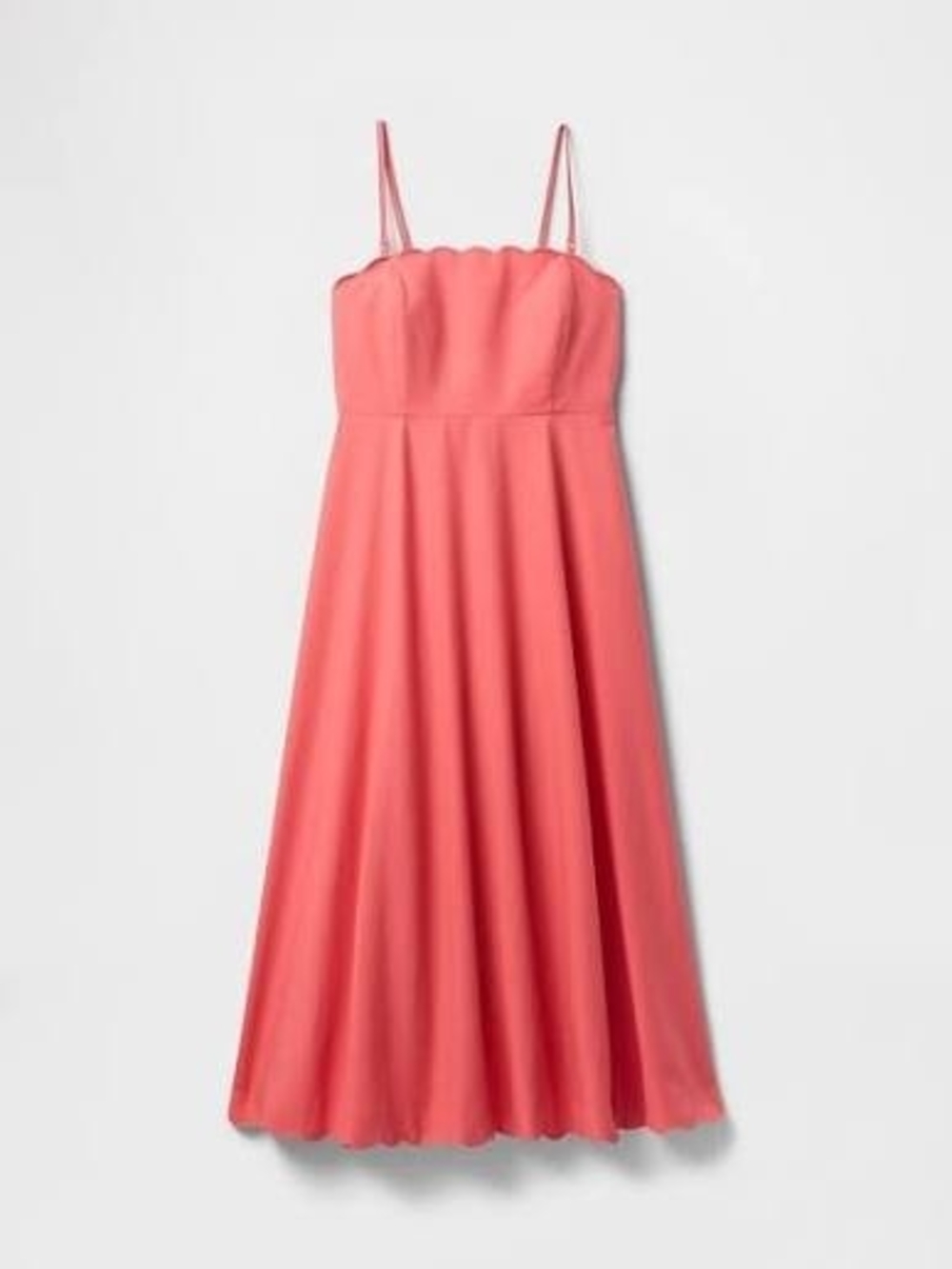 Linen-Blend Scalloped Midi Dress
